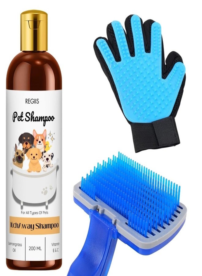 مجموعة ريجيس للعناية بالحيوانات الأليفة مع شامبو، وقفاز سيليكون أزرق لإزالة الشعر الزائد، وفرشاة تدليك للكلاب، 200 مل (عبوة من 3 قطع) - Image 1